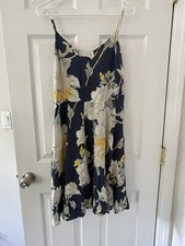 GAP Women's Navy Blue Beige Yellow Floral Dress Large