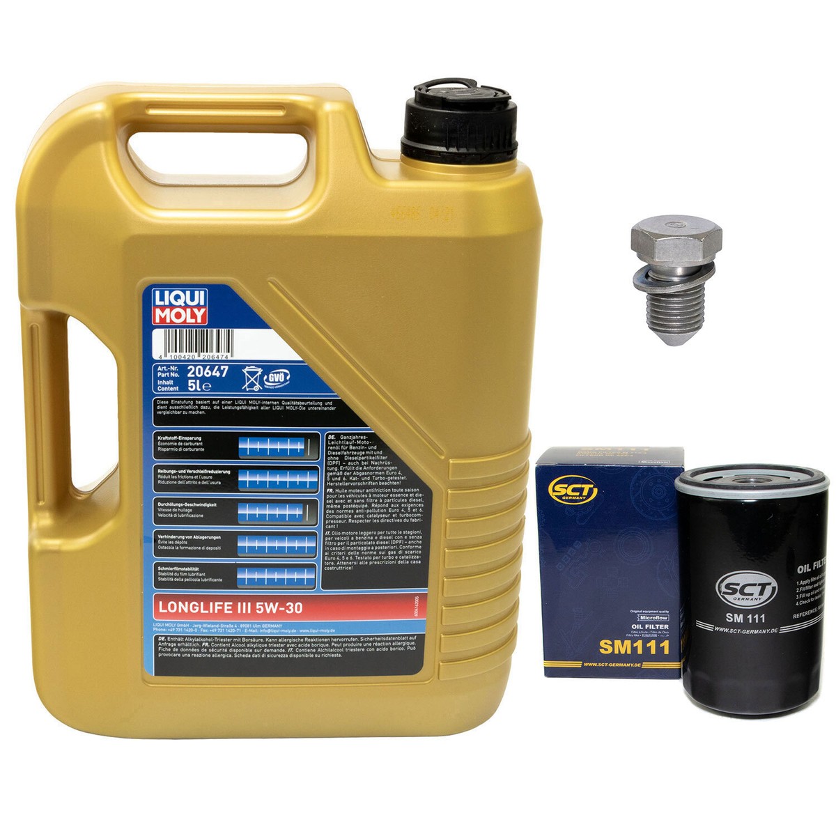 Mannol Ölwechsel-Set SM111 5W30 – 4 Liter Motoröl + Ölfilter + Ölablassschraube Für VW, Audi, Seat, Skoda