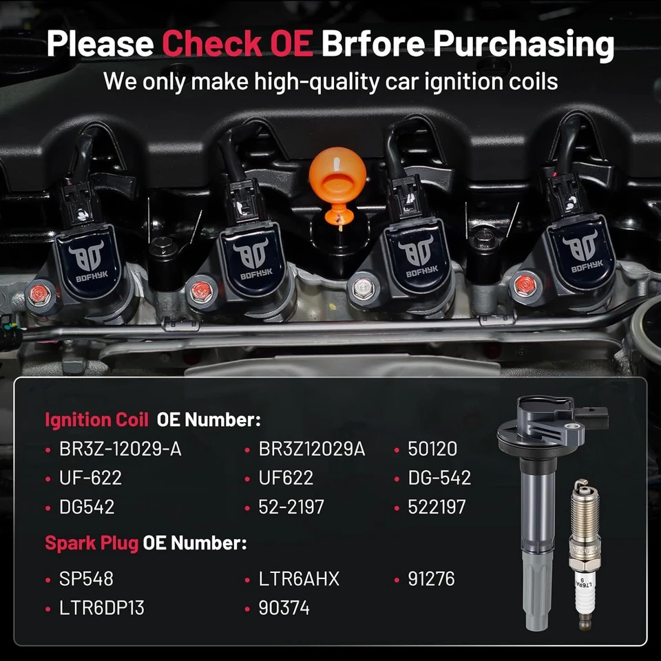 8 Ignition Coil Pack UF622 and Iridium Spark Plugs For 2011-2016 F-150 5.0L V8 Foto 4 de 4