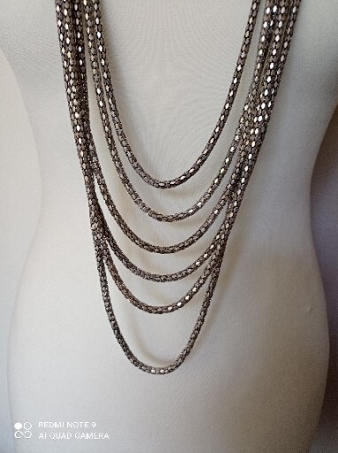 Retro Statement Silver Tone Mesh Multistrand Chun… - image 2