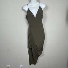 G by Guess Olive Green Goddess Slip Dress Sz M Y2K Babydoll Midi Boned Bodice