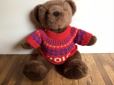 14'' Ralph Lauren Polo Bear Red Sweater Jointed Legs Plush Stuffed Animal Vtg