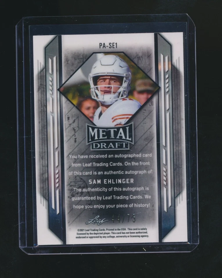 SAM EHLINGER 2021 LEAF METAL DRAFT SILVER RC AUTO PARALLEL 44/75 #PA-SE1 - Image 2 of 2