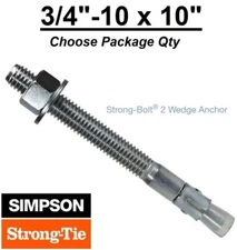 3/4"-10 x 10" Simpson Strong Bolt 2 II Concrete Wedge Anchor STB2-75100