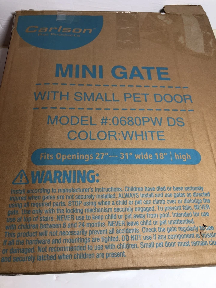 Carlson Pet Products MINI Pet Gate with Small Pet Door 27-31”W x 18”H White - Image 2 of 4