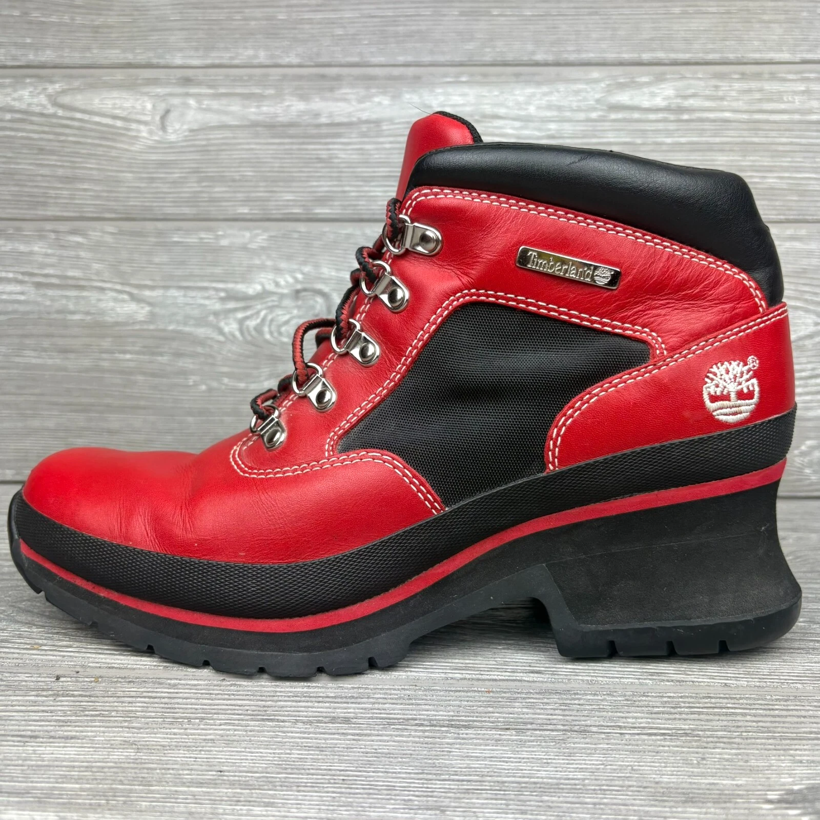 Stivali Timberland donna taglia 9 M rosso nero pelle moda escursionismo 19343 1978