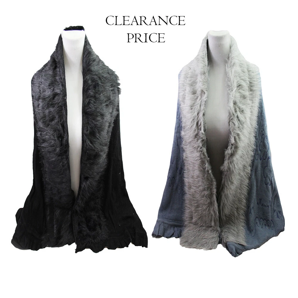 CLEARANCE Women Faux Fur Ladies Black Light Blue Winter Overall Coat Poncho New