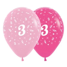 Pink 30cm Age 3 Latex Balloons 6pk Kids Girls 3rd Birthday Party Decorations