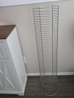 Silver Metal DVD Storage Tower Rack Organizer Holds 46 DVDs Media Stand