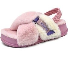 KuaiLu Womens Fuzzy Platform Slippers Arch Support Slides Pink Size 9