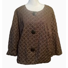 J Jill Brown Embroidered Cotton 3-Button Blazer - XL