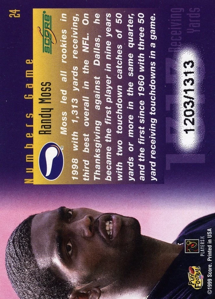 Randy Moss 1999 Score Numbers Game Receiving Yards /1313 Minnesota Vikings - Image 2 of 2