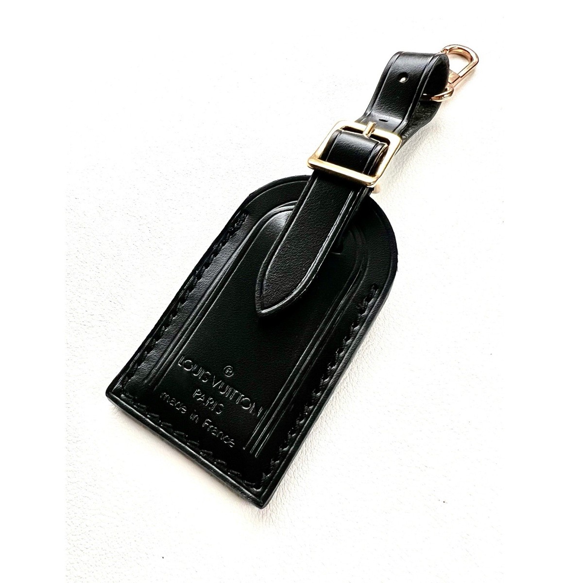 Louis Vuitton 黒 レザー バッグ ネームタグ付き Louis Vuitton ID Name Tag Black Leather Small Gold-tone