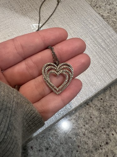 Sterling Silver Diamond Triple Heart Swirl Pendant Necklace 1/2 CTW 18” Zales
