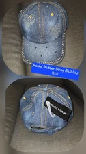 MADD HATTER DENIM RHINESTONE HEARTS 💕 BLING WOMENS HAT BALL CAP NWT