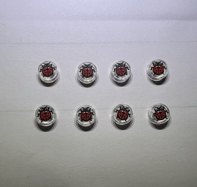 Lego Lot Of 8 1x1 Round Printed Tiles Insect Lady Bug Transparent Clear New Tile