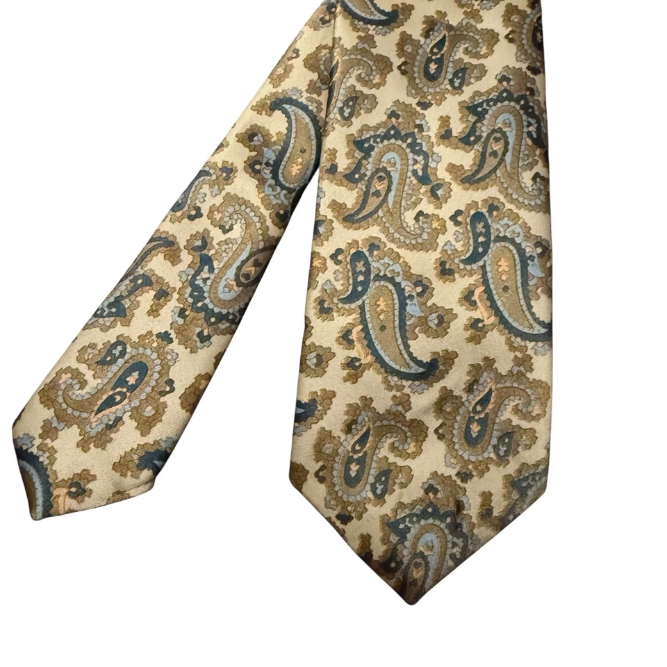 Corbata de cuello vintage de poliéster amarillo pálido multicolor cachemira 53”L X 3”W para hombre Foto 2 de 4