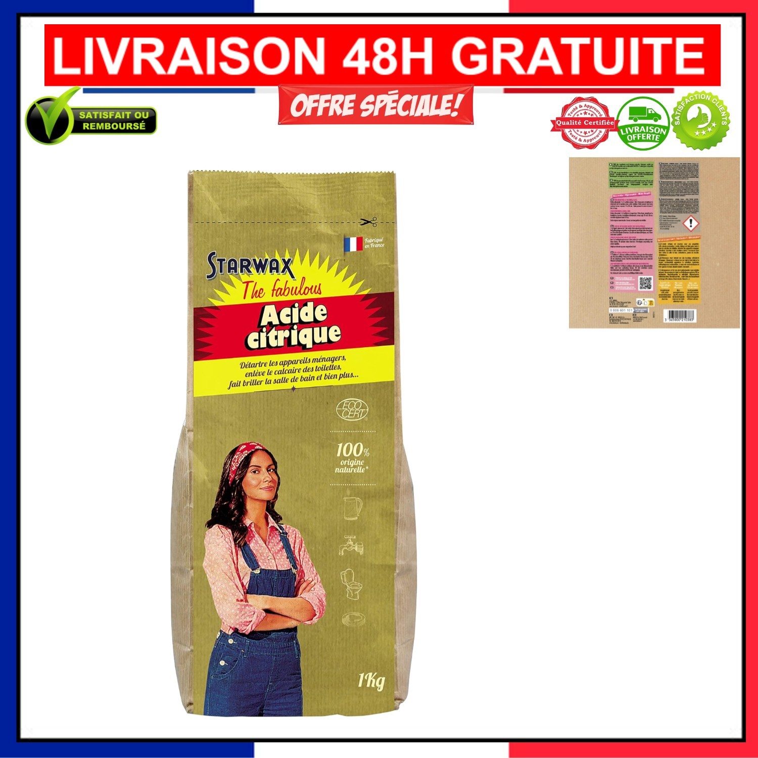 Acide citrique 1kg détartrant universel et ultra dissolvant pour la maison