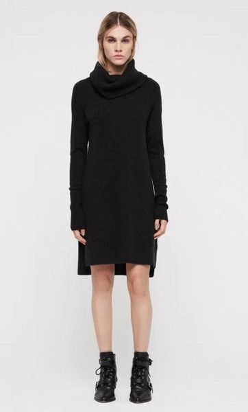 Women Ladies Cashmere Dress Black Cashmere 40 / L