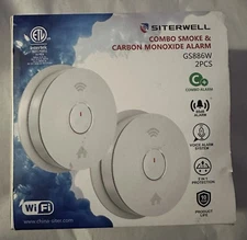 2 pk Siterwell 10yr Smoke/Carbon Monoxide Combo Detector WiFi Voice Alarm GS886W