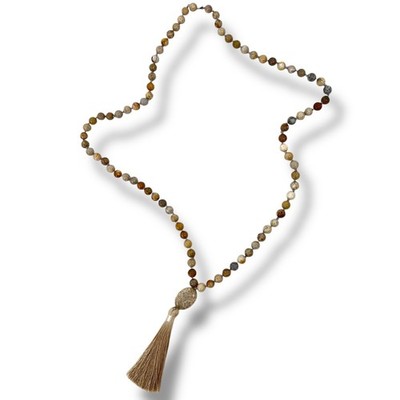 HANDMADE Venus Jasper Hand Knotted Opera Length Tasseled Necklace Semi Precious