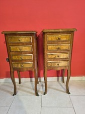 Coppia di comodini a 4 cassetti in radica