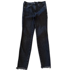 We The Free Free People Twenty Eight High Rise Skinny Jeans Black Frayed Hem 28