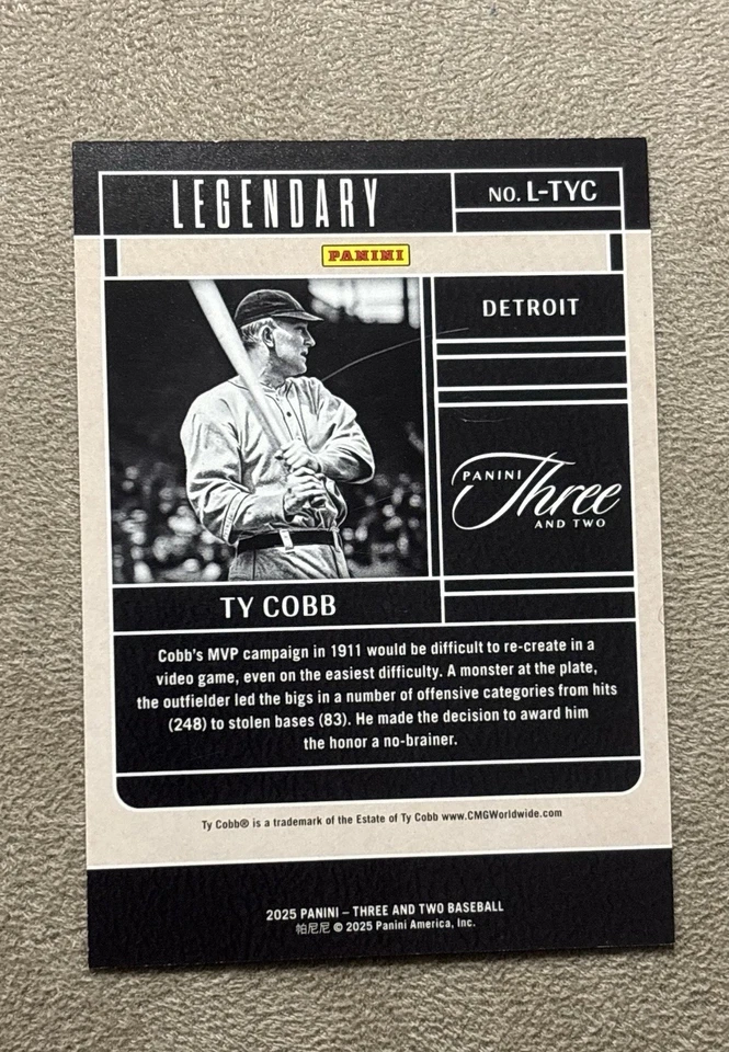Tarjeta de béisbol legendaria Panini Ty Cobb Detroit/99 Foto 3 de 3