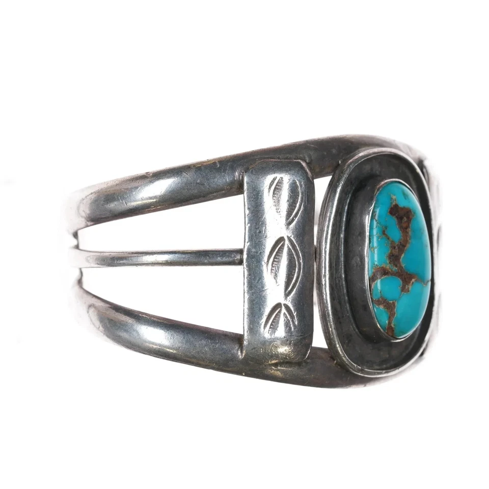 6" 50's-60's Navajo sterling cuff bracelet with turquoise - Image 4 of 4