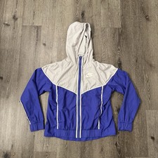 Nike Windbreaker Jacket Womens Medium Windrunner Hooded Lightweight Blue Pockets