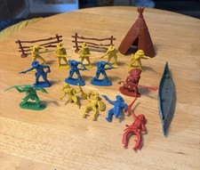 Vintage Hong Kong MPC Style Cowboys Indians Teepee Fence Canoe Lot 18 Pcs