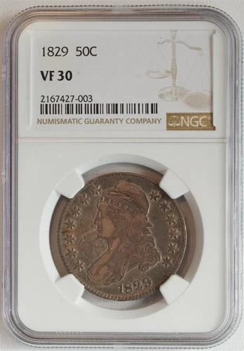 1829 Capped Bust Silver Half Dollar VF 30 NGC 50C