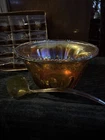Carnival Glass Punch Bowl Set & 12 Cups Iridescent Amber Grapes Leaves Vintage