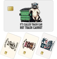 Funny Credit Card Stickers Skin - 4 Pcs Cute But Feral Raccoon Debit Card Cover