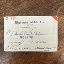 1945 Washington Athletic Club, Seattle club membership card Navy Officer