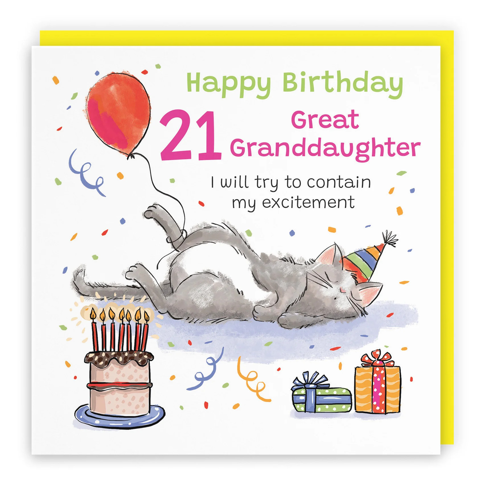 21st Great Granddaughter Birthday Card Sleepy Cat Animal Party