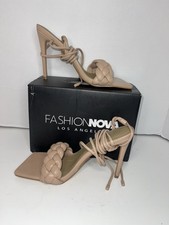 Fashion Nova Beige Braided Strappy Stiletto Heels | Women's Size 10