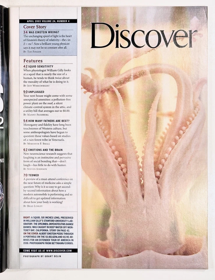 2003 Apr DISCOVER Was Einstein Wrong? SQUID MORALITY Emotions & the Brain MORE - Image 3 of 4