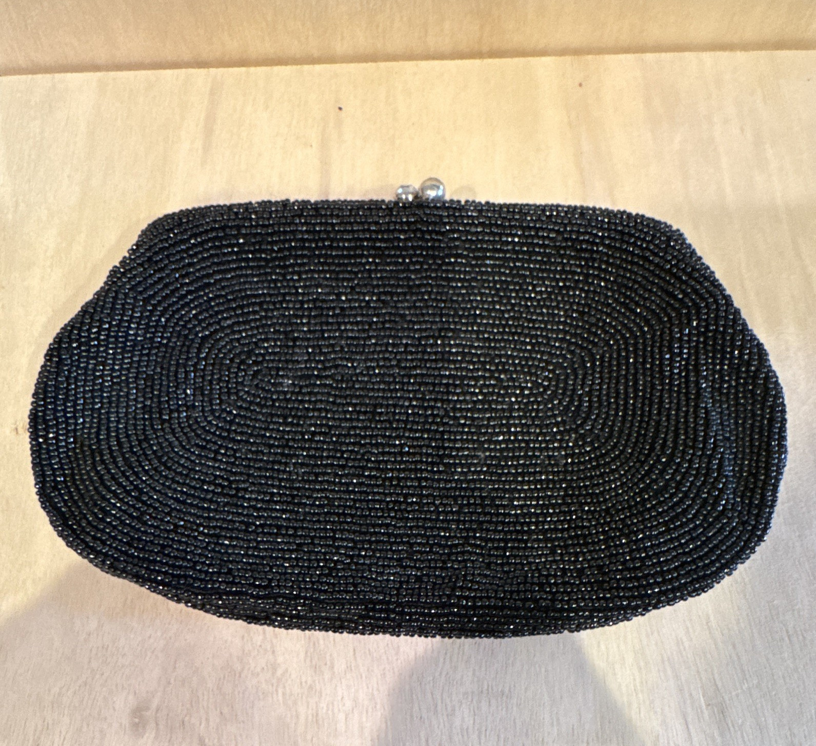 Vintage Women’s Black Beaded Crystal Clutch Kiss Lock Lined Pockets