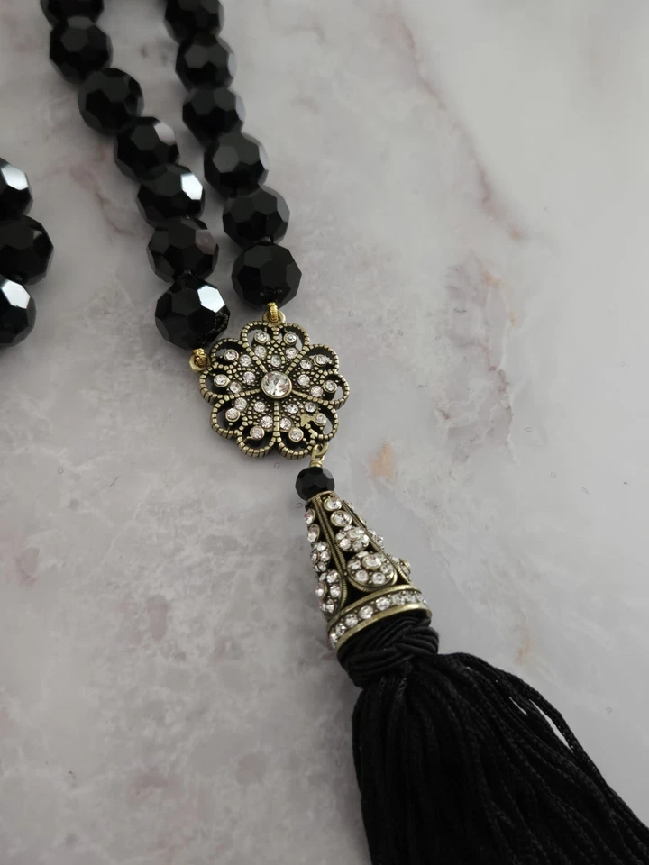 Collar Heidi Daus "Dreams Do Come True" Borla con Cuentas de Cristal Negro Declaración Foto 3 de 4