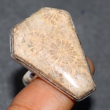 Fossil Coral 925 Silver Plated Coffin Handmade Ring US 11 Xmas Gift JW