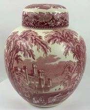 Vtg Mason's Ironstone Vista Ginger Jar Biscuit Prunus Jar w/Lid Made in England
