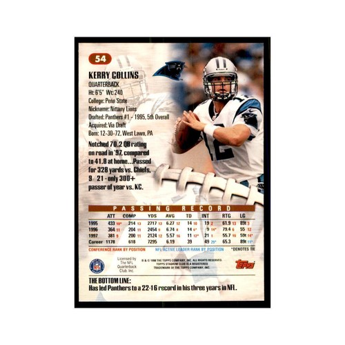 Kerry Collins 1998 Stadium Club #54 Football Cards Football Card NM - Picture 2 of 3