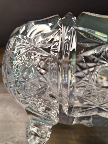 VIntage Cut Crystal 3 Footed Bowl STAR SAWTOOTH Compote Bowl 6 5/8"W X 4"H - Picture 4 of 9