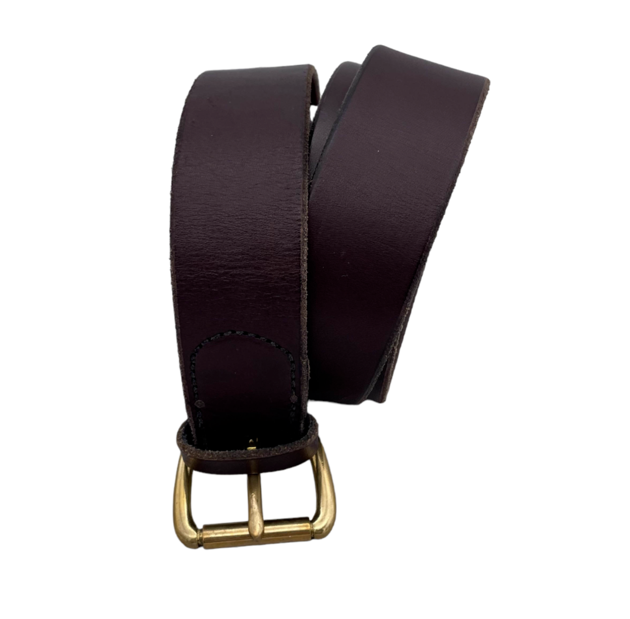 Men’s Brown Leather Belt with Gold Buckle, Size 40, 50 Inches End to End-image