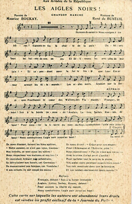 Song card THE BLACK EAGLES Aux Armées de la République lyrics see back