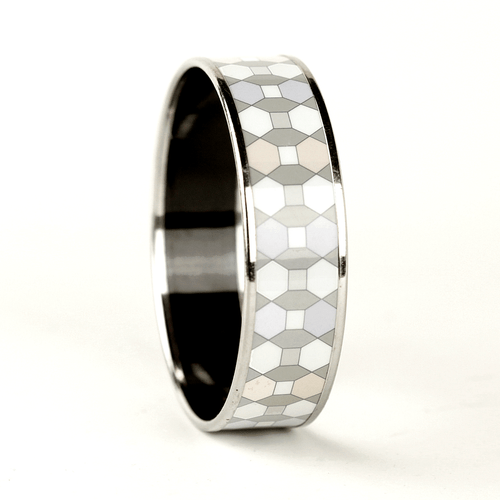HERMES BRACELET 65 Wide Palladium-Plated Printed Enamel Bangle Geometric Pattern - Picture 3 of 5