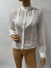 Button Up Blouse White Chiffon Long Sleeve Size Medium Slim Fit