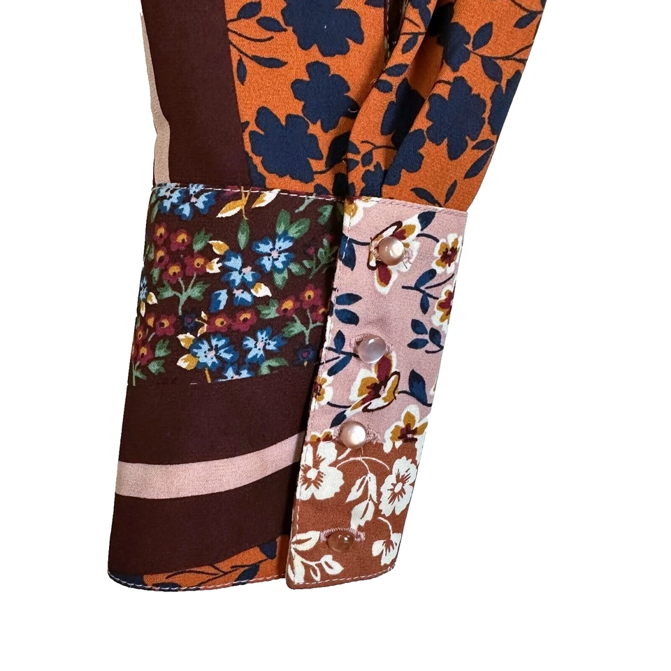 Nanette Lepore Floral Patchwork Dress In Sangria Boho Button up Midi Size 6 - Image 4 of 4