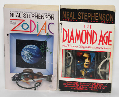 Lot of 2 Books Neal Stephenson ZODIAC & DIAMOND AGE - Cyberpunk Hacking PBs
